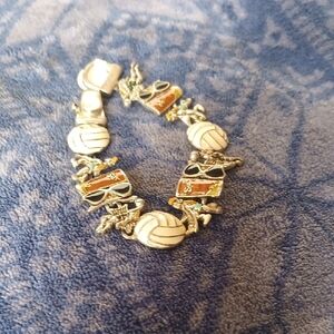 Silver and Brown Volleyball Charm Bracelet